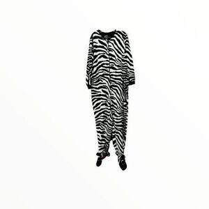 Nick & Nora Womens Black White Animal Print One Piece Footed Zebra Pajamas XL